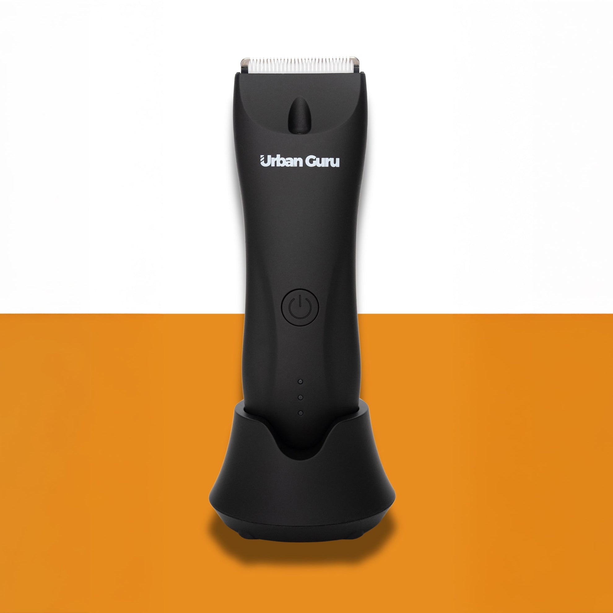 Black hair trimmer with 'Urban Guru' branding on a white and orange background